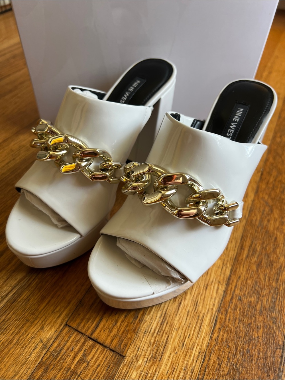 Nine West White Platform Chain Mule - Relee3
